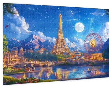 Paris Puzzle 1500 Teile Erwachsene Puzzle Stadt Design für Erwachsene und Beginner, HD Farbe HolzPuzzle mit Geschenkbox Verpackung for Zimmer Deko Wohnzimmer, Geschenke für Frauen 57x87cm -z444