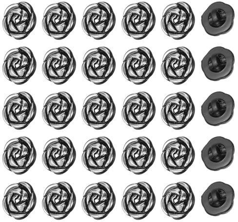 PATIKIL 60 Pcs Botones De Rosa 13mm 1/2 Botones Acrílicos Negro/Plateado | Adorables, Para Decoración De Ropa Accesorios De Costura, Para Manualidades DIY, Camisas Blusas Suéteres