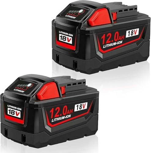 2 Stück 12.0Ah Li-Ion Ersatzakku für Milwaukee Akku 18V M18, Kompatibel mit M18B 48-11-1850 48-11-1840 48-11-1828 48-11-1820