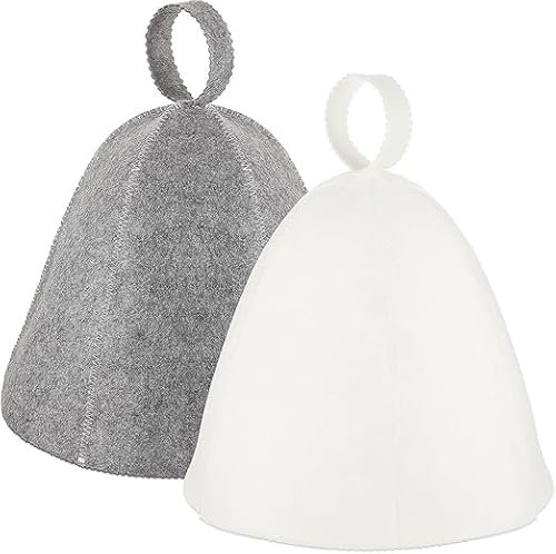 2PCS Sauna Hat, Sauna Cap for Women and Men, Steam Room Essential Parts, Sauna Hats for Sauna Bathroom and Steam Room Wool Felt Sauna Cap (Gray, White)