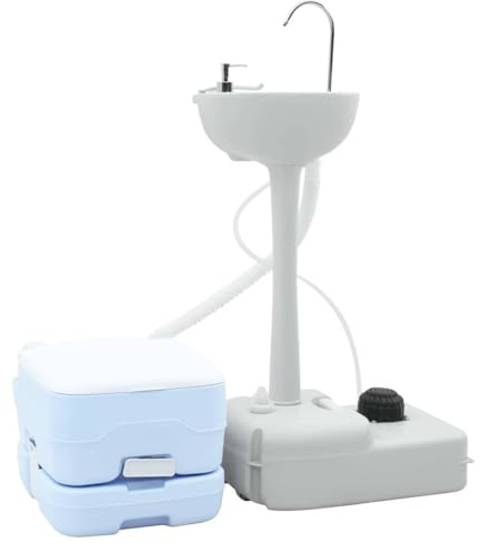 vidaXL Tragbare Campingtoilette und Handwaschstand-Set in Hellblau und Weiß – Perfekt für Outdoor-Sanitär, Reisen, Wandern, Badezimmer, WC-Hygiene, Sommerabenteuer in der Natur.