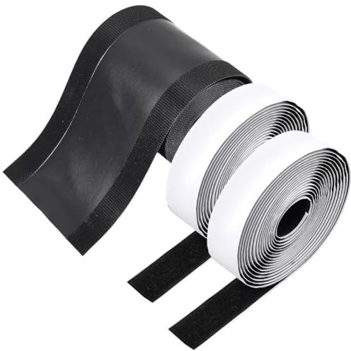 GORGECRAFT 3 Roll 9M Black Carpet Cord Cover Nylon Polyester Touch Fastener Strip Cable Grip Management Hold Protector with Adhesive Tape for Office Flooring Surface Overfloor Cords