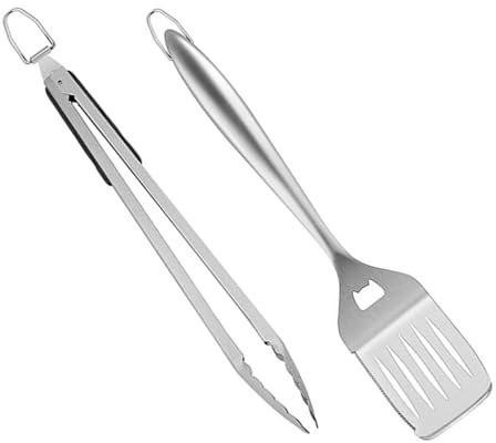 DECOMELODY Set Ustensiles Barbecue INOX Pelle et Pince Acier Inoxydable Ergonomiques Antiadhésif et Résistants pour Cuisson Maison et Extérieure