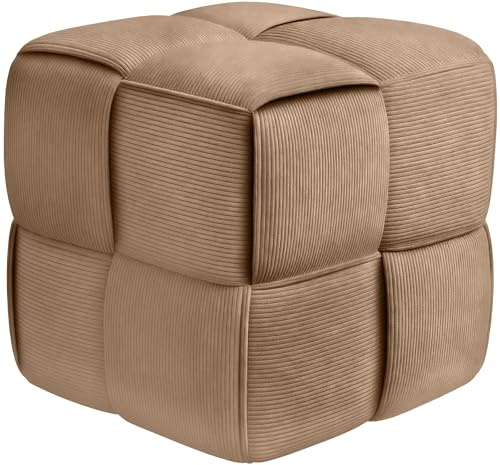 CLP Poggiapiedi Forinta in velluto a coste, forma quadrata imbottita, design moderno beige, ideale per soggiorno e camera da letto Colore:tortora