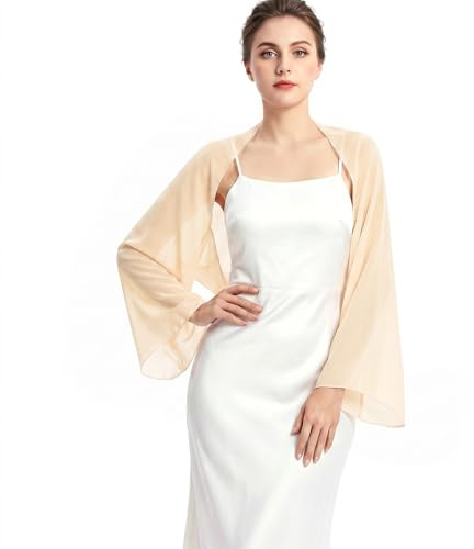 JasGood Stola Damen Festlich Chiffon Schal Sommer Eleganter Schultertuch Leicht Bolero Shrug mit Ärmel Stolan für Abendkleid Brautkleider Hochzeit