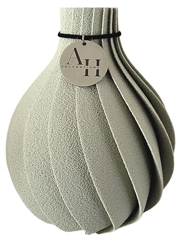 Afilli Homes Boho Vase Viva – Moderne Design Blumenvase mit wasserdichtem Inlay, 3D-gedruckt in Österreich, Dekovase Trockenblumen & frische Blumen, nachhaltige Wohnzimmer Deko (Khaki, 16 cm)