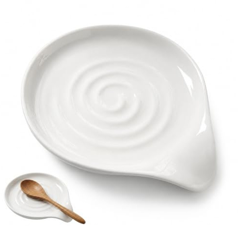 Spoon Rest, Ceramic Spoon Rest for Kitchen Utensils with Natural Spiral Pattern, Easy to Clean Stovetop Spoon Tray Ceramic Spoon Rest for Kitchen Counter
