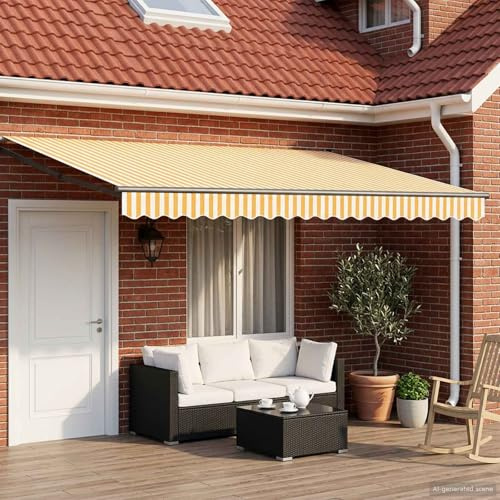 Tenda da sole elettrica 4 x 2 m, con telecomando, pannello solare e manovella, telaio in alluminio giallo, bianco o antracite, per terrazza e piscina