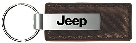 Jeep Brown Carbon Fiber Leather Logo Key Chain Metal