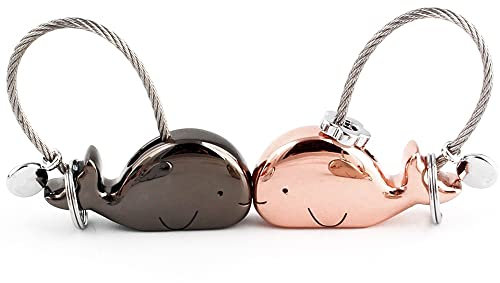 DOJoykey Schlüsselanhänger, 1 Paar, Walform, Paar-Schlüsselanhänger mit magnetischem Mund, Geschenk für Freundin, Liebhaber, Zinklegierung, glänzendes Schwarz und Roségold