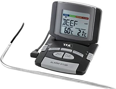 TFA Dostmann digitales Bratenthermometer 14.1502, schwarz mit Clips für Temperaturfühler