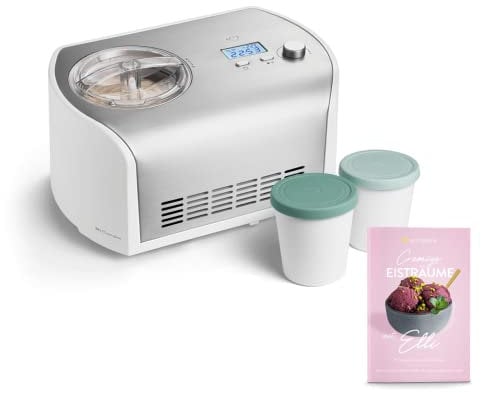 SPRINGLANE Eismaschine Elli 1,2 L mit selbstkühlendem Kompressor 135 W inkl. Aufbewahrungsbehälter 2er-Set, Eiscrememaschine aus Edelstahl mit entnehmbarem Eisbehälter, inkl. Rezeptheft