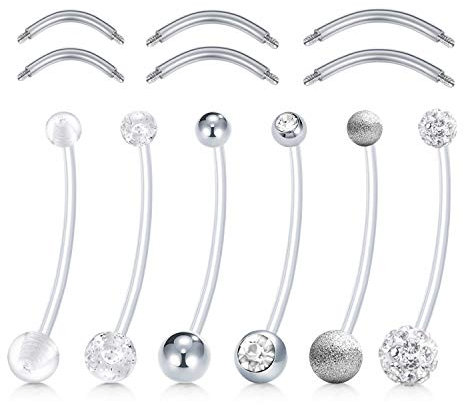 Mayhoop 14G Schwangerschaftspiercing Bauchnabelpiercing 1,6mm 32mm Bauch Stecker Schwangerschaft Flexibel Kunststoff Bioflex Banane Piercing 6mm 8mm 10mm 316L Chirurgenstahl ersatz Bar