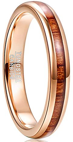 NUNCAD Mode Ringe Herren/Damen Roségold Wolfram Ring Mit Hawaiian Koa Wood Inlay für Freunde/Hochzeit/Jahrestag Ring Größe 63.4 (20.2)