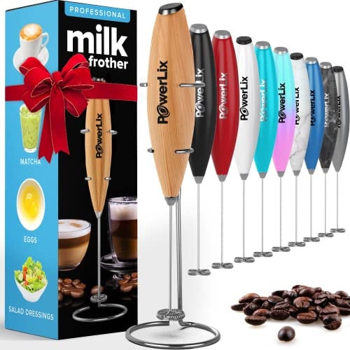 PowerLix Mousseur à Lait Électrique Alimenté par Batterie - Pour Café, Latte, Cappuccino et Chocolat Chaud, Support en Acier Inoxydable Inclus
