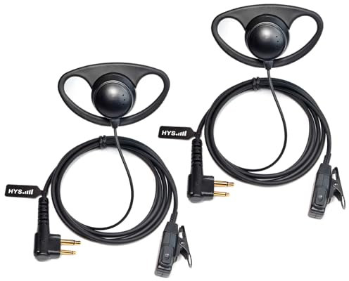 HYS D-Shape Walkie Talkie Headset PTT Mic Microphone Two Way Radio Earpiece Compatible for Motorola Standard 2 Pin CP040 CP140 Hytera Midland 2 Way Radio(2 Pack)
