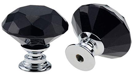 Dreneco Black Crystals Glass Door Knobs Drawer Knobs Cupboard Knobs Drawer Handles Cupboard Handles Cabinet Pulls (30mm,6pcs)
