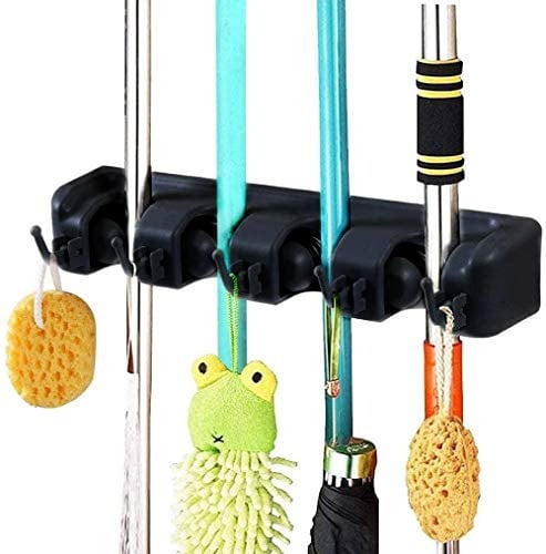 Witeygai Broom Mop Holder, Broom Organizer Wall Mount, Heavy Duty Wall Mounted Mop Clip Hangers Broom Storage Tidy Organizer with 4 Racks 5 Retractable for Closet Kitchen Garden Garage Bathroom