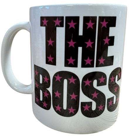 The Boss – Mug noir, rose et étoiles, 340 ml, parfait pour thé, café, chocolat chaud