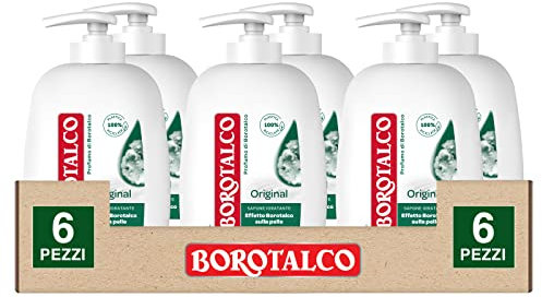 6 x Borotalco Feuchtigkeitsspendende Flüssigseife mit Borotalco Duft in weicher Lederoptik, 6 Flaschen à 250 ml