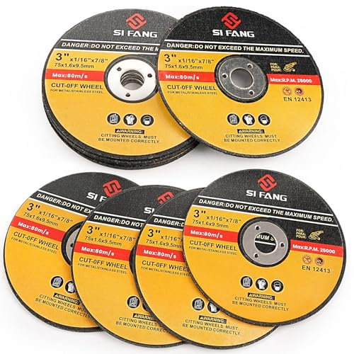 SI FANG 10 dischi da taglio, 75 mm x 9,6 mm x 9,5 mm (albero), compatibili con smerigliatrici per stampi e smerigliatrici angolari, in acciaio INOX, con doppio rinforzo