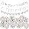 Fangleland 25th Wedding Anniversary Decorations for Couple, 25th Silver Wedding Glitter Banners and Bunting Flag Balloons for Anniversary Party Supplies