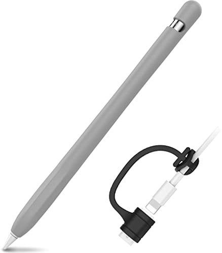 AHASTYLE Apple Pencil 1 Silikonhülle Ärmel Anti-Rutsch Schutzhülle Haut [Kabel Adapter Tether Hinzugefügt] Kompatibel mit Apple Pencil 1st Erzeugung (1 Pack, Grau)