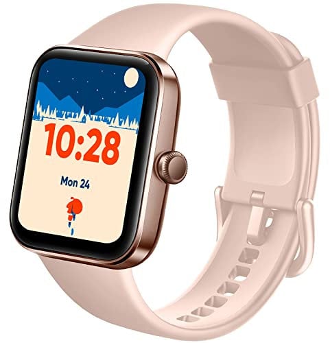AlERTSEAL 1.69 Color Screen Smart Sports Watch, Wireless Fitness Stress Blood Oxygen Tracker, Sleep Monitor, Women health reminder, 14 sports for iPhone/Android (Pink)