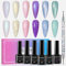 MIZHSE Glitter Gel Nail Polish Kit 6 Colors Pearl Gel Polish Shimmer Set 7ml*6 with Nail Pen Soak Off UV LED Lamp