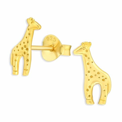 Monkimau Giraffen Ohrstecker Ohrringe aus 925 Silber Schmuck Silberohrringe Medizinisch für Kinder Mädchen Damen Frauen Gold plattiert