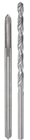 sourcing map Tap & Bit Sets, M6 x 1 H2 Straight Flute Machine Thread Milling Tap 125mm Extra Long, 6mm High Speed Steel (HSS) Twist Drill Bit