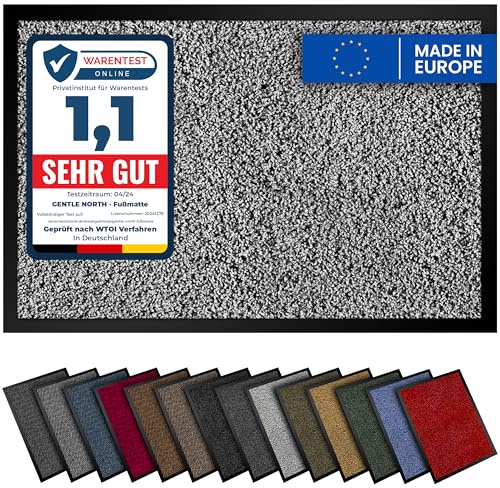 Gentle North Hochwertige Fußmatte hellgrau 60x80 groß für Innen & Außen - Schmutzfangmatte rutschfest, waschbar & wetterfest - Fussmatte für Eingangsbereich & Aussenbereich - Läufer Flur dünn