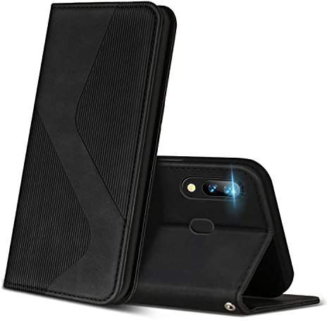 ZONNAVI Hülle für Huawei P Smart 2019, PU Leder Handyhülle mit Kartenfächer und Standfunktion, Lederhülle Flip Wallet Case Schutzhülle für Huawei P Smart 2019 (Schwarz)