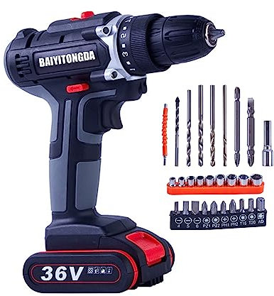 Perceuse sans fil 36V, conducteur de forage sans fil 2 vitesses, 25 + 1 paramètres de couple perceur, tournevis sans fil définie 27 accessoires