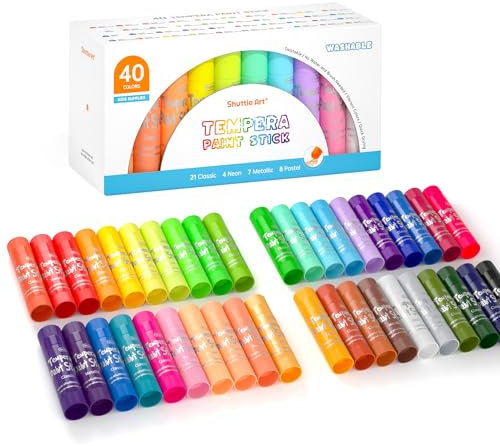 Shuttle Art Tempera Malstifte, 40 bunte feste Tempera Gouache farbstifte für Kinder, schnell trocknend, können auf Papier, Holz, Glas, Keramik, Leinwand verwendet werden, wachsmalstifte ab 1 jahr