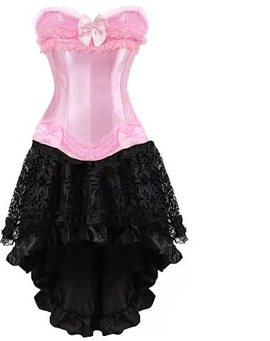 WLFFW Bustino Corsetto Eleganti e Gonna Tutu Corpetto Donna Pizzo (EU(50-52) 7XL, Rosa)