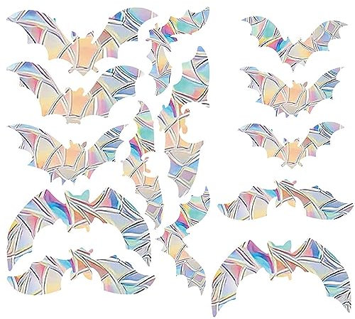 Fledermaus Deko Suncatcher Sticker Vogelschutz Fenster, 18 Stk Prisma Fensteraufkleber, Selbstklebende Fensterbilder für Glasscheiben, Vogel Aufkleber