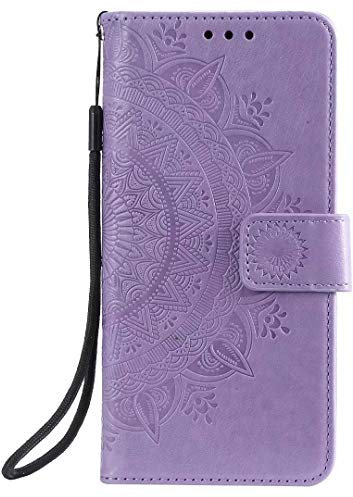 Reevermap iPhone 15 Pro Case, Protective Flip PU Leather Wallet with Card Holder, Mandala Pattern, Magnetic Stand, Purple