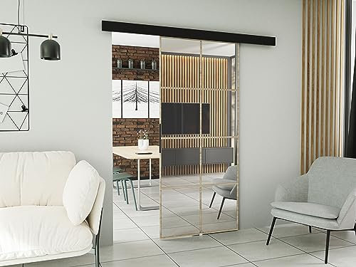 KIER FURNITURE Wandschiebetüren mit Spiegeln SOFI 80 – Schiebetür Komplettset Schiene Komplettset Mit Tür – Zimmertüren Mit Zarge Komplett - B86xH205xT1,6 cm - Sonoma-Eiche