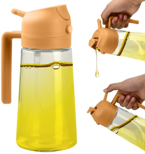 Spruzzatore Olio, Spruzzino Olio per Friggitrice ad Aria 470ml,Spruzzino Nebulizzatore Olio Aceto,2 in 1 Spray Olio Evo, Vetro Spruzzino Olio da Cucina Accessori per Cucina,Grigliare,Forno (orange)