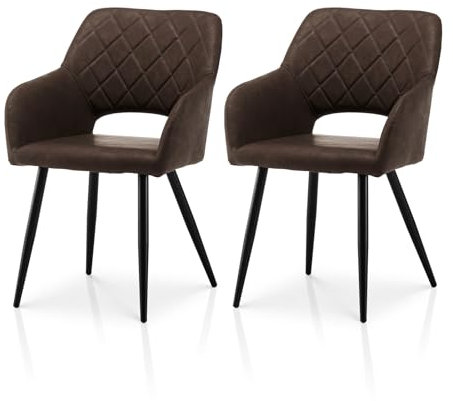 TUKAILAI Esszimmerstühle 2er Set aus Kunstleder, Küchenstuhl Polsterstuhl mit Offener Rückenlehne,Armlehnen,Gepolstertem Sitz, Metallbeinen, Stühle für Wohnzimmer,Esszimmer,Küche