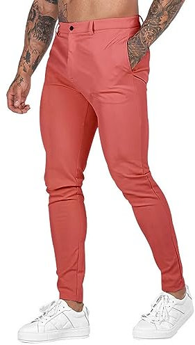 Pantalon de golf chino pour homme, coupe ajustée, confortable, extensible, formel, décontracté, travail, travail, jambe fuselée, pantalon de marche pour homme avec poches, rose, 36-41