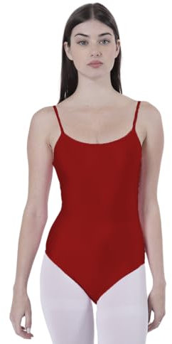 Body für Tanz, Ballett, Gymnastik, Damen, ärmellos, mit Rundhalsausschnitt und Rückenabdeckung, nicht transparent, eng anliegend, für Tanz, rot, 42
