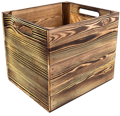 Creative Deco 4x Holzkiste Vintage passend für Kallax Regal 33 x 37 x 33 cm | Geflammte Holzbox mit Griffen | Geschliffenes Holz | Aufbewahrungsbox Kinder Kisten Regalbox Spielzeugkiste