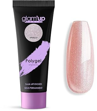 Glam'Up Paris - Poly Gel Semi-Permanent - Gel d'Extension en Tube - Gel de Construction Ongles UV - Art Design pour Ongles - Facile à Utiliser - Longue Durée - Rose Pailleté