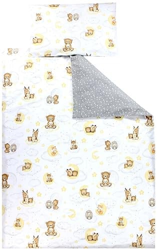 TupTam Kinder Bettwäsche Gemustert 2-Teilig Wendebettwäsche, Farbe: Tiere/Sterne/Grau, Größe: 120x90 cm