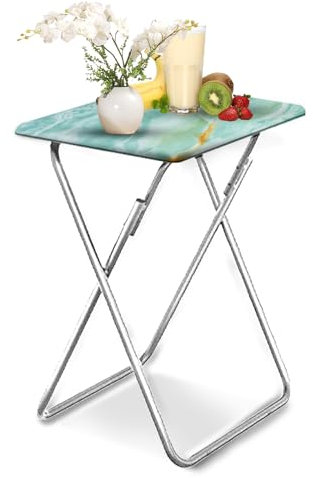 Huhote Beistelltisch Klappbar, Klappbar Tablett Tisch,Kleiner tabletttisch, klapptisch Snack Tisch, Foldable Table, Kleiner Beistelltisch Outdoor, Für Wohnzimmer,Blauer Marmor, 37x47x66cm