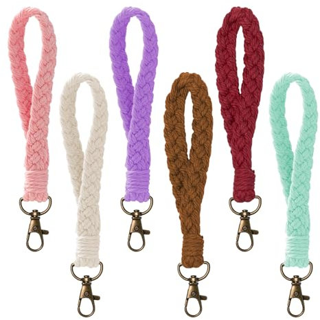Keboyoe 6 Stück Handgefertigte Boho Schlüsselanhänger Boho Geflochtener Schlüsselanhänger Makramee Boho Handgefertigt Schlüsselband Boho Armband Schlüsselband Geschenke für Damen Schwestern Freunde