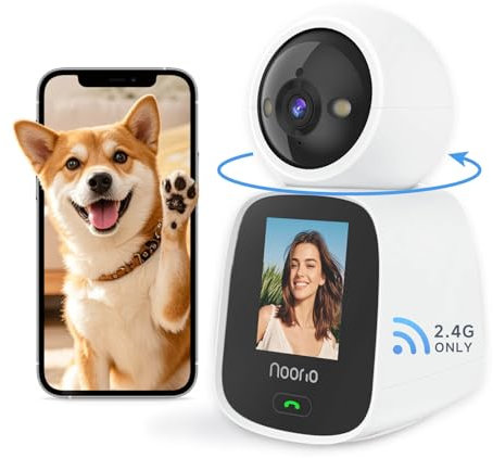 Noorio 2K Telecamera Wi-Fi Interno, 3MP Videocamera Sorveglianza, Visione Notturna, 360° Visuale, Audio Bidirezionale, Rilevamento di movimento e notifiche, Allarme acustico e luminoso integrato