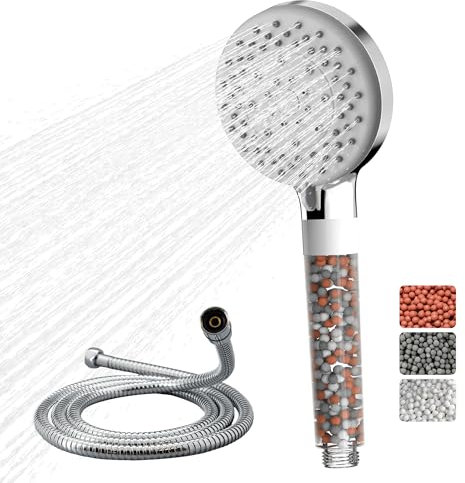 VANCOCO Handheld Shower Head with 2m Hose and Filter 5 Spray Modes Bathroom Showerhead Water Saving Universal Bath Shower Head (Chrome)